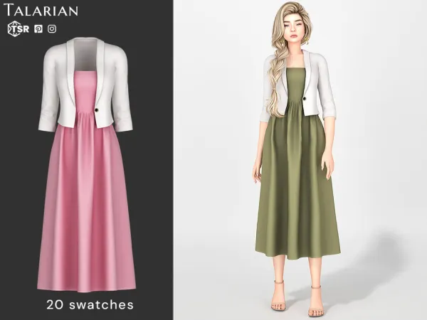 Alpha Sevyn Midi Dress With Cropped Jacket by talarian - The Sims 4 Custom Content