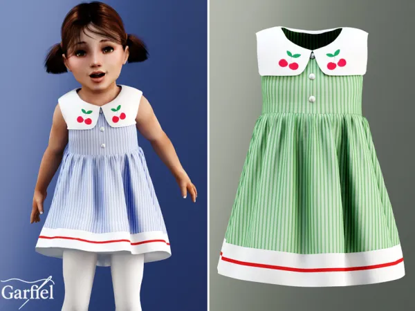 Alpha Toddler Cherry collar striped dress by thesimsresource - The Sims 4 Custom Content