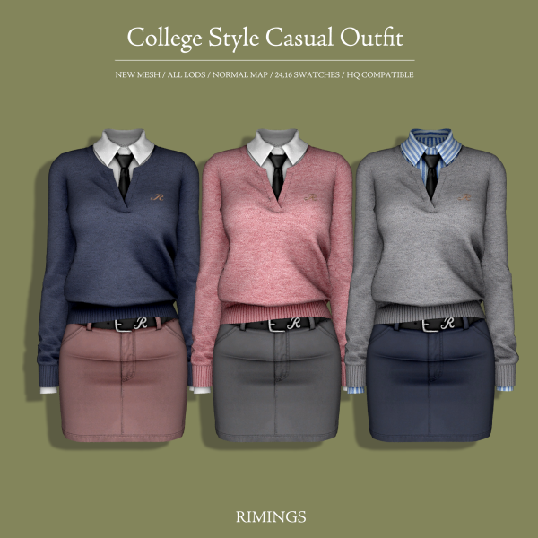 Alpha [RIMINGS] College Style Casual Outfit by simsfinds - The Sims 4 Custom Content