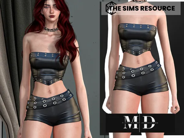 Alpha rose leather top and mini shorts set by mydarling20 - The Sims 4 Custom Content