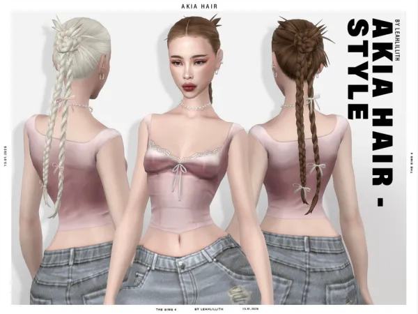 Maxis Match Akia Braided Bun Hairstyle by Leah_Lillith - The Sims 4 Custom Content