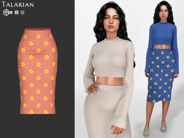 Alpha Mina High Waist Midi Skirt by thesimsresource - The Sims 4 Custom Content