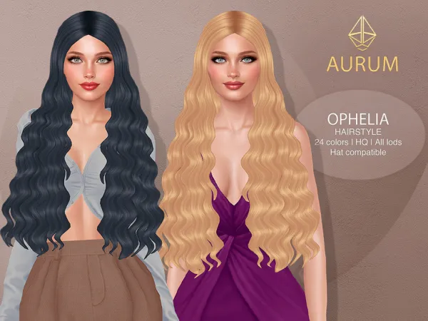 Mix Ophelia Hairstyle Long Wavy Hair - The Sims 4 Custom Content