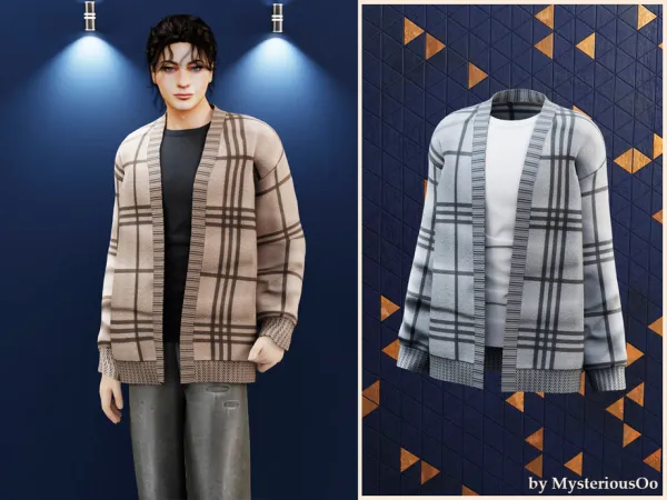Alpha Male Plaid knit cardigan by thesimsresource - The Sims 4 Custom Content