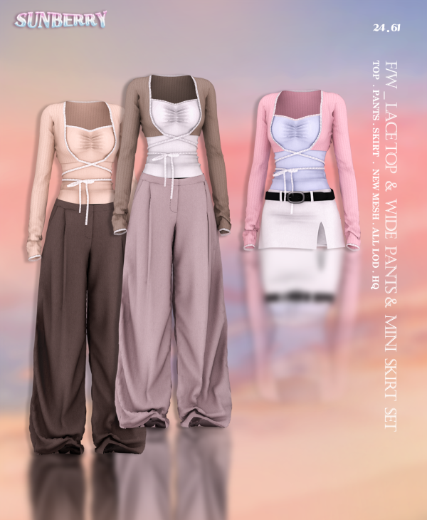 Alpha [SUNBERRY] 2461_Fw _lace top wide pants mini skirt by simsfinds - The Sims 4 Custom Content