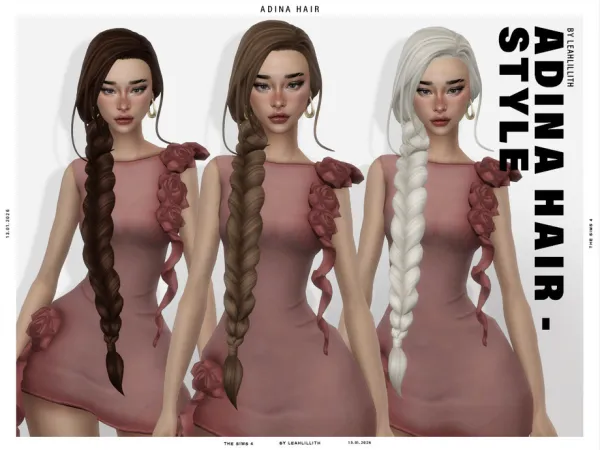 Maxis Match Adina Long Side Braid Hairstyle by Leah_Lillith - The Sims 4 Custom Content
