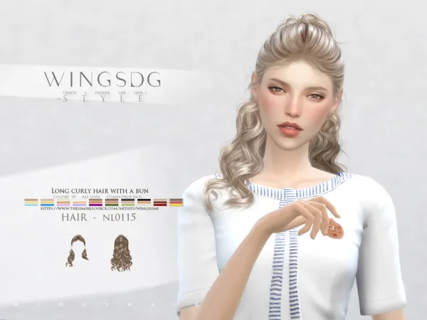 Alpha WINGS NL0115 Long curly hair with a bun by thesimsresource - The Sims 4 Custom Content