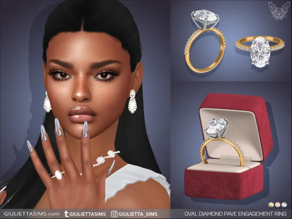 Alpha Oval Diamond Pave Engagement Ring by thesimsresource - The Sims 4 Custom Content