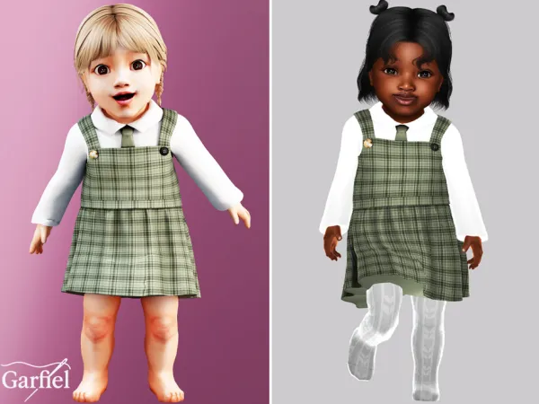 Alpha Infant Soft plaid pinafore dress with layered shirt by Garfiel - The Sims 4 custom content