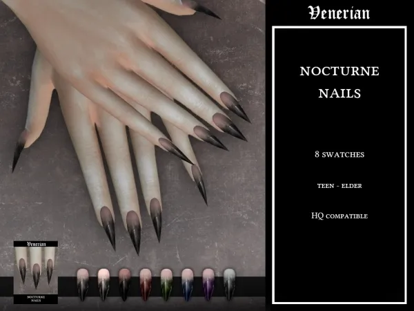 Alpha Nocturne Nails by Venerian - The Sims 4 custom content