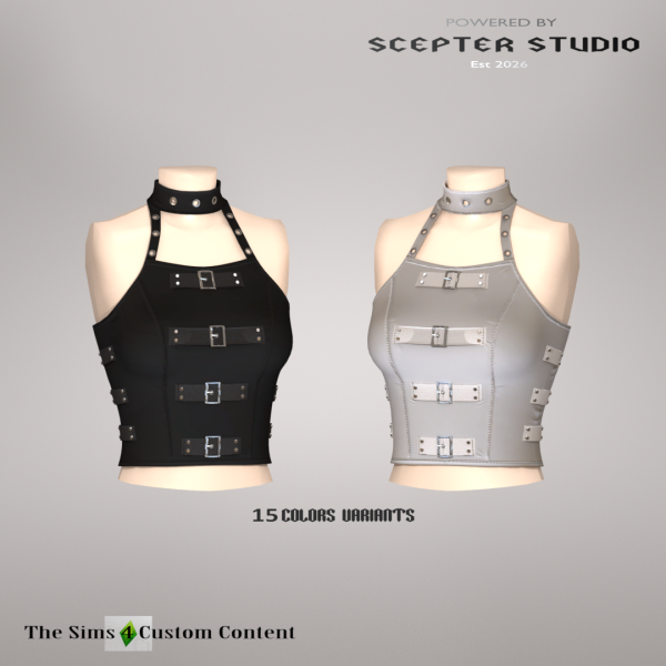 Mix Marceline Buckle Strap Halter Neck Tank Top by scepterstudio - The Sims 4 Custom Content