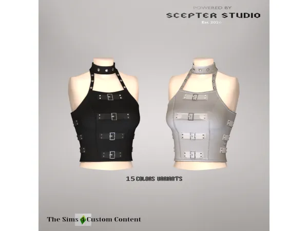 Mix Marceline Buckle Strap Halter Neck Tank Top by Scepter - The Sims 4 Custom Content