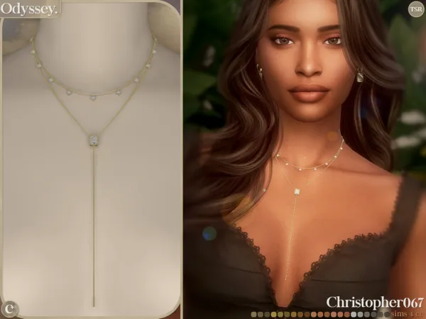 Mix Odyssey Necklace Diamond Lariat Layered Necklace by christopher067 - The Sims 4 Custom Content