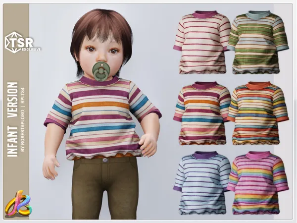 Alpha 339 unisex INFANT Top Vintage Stripe T Shirt by RobertaPLobo - The Sims 4 custom content