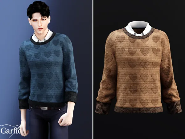 Alpha Adult Textured sweater with subtle heart pattern and collar by thesimsresource - The Sims 4 Custom Content