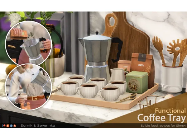 Alpha Functional tray with geyser coffee maker by simsfinds - The Sims 4 Custom Content