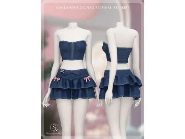 Alpha Elsa Denim Ribbon Corset & Ruffle Skirt by simsessentials - The Sims 4 custom content