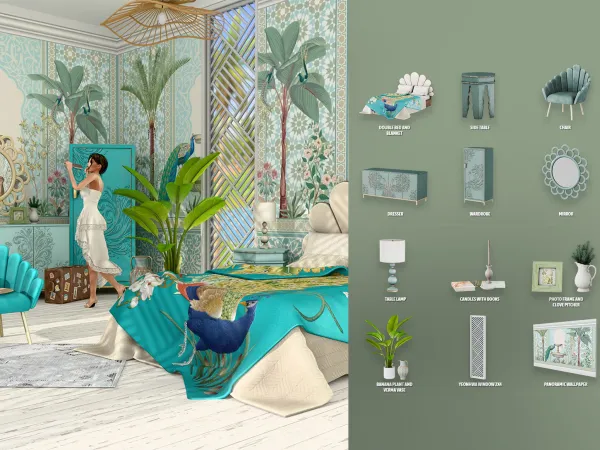 Alpha The Sleepy Peacock Bedroom by modcollective - The Sims 4 Custom Content