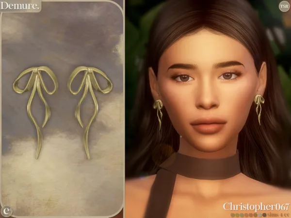 Alpha Demure Earrings Metal Tied Bow Dangle Earrings by christopher067 - The Sims 4 Custom Content