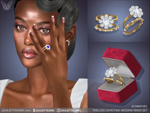Alpha Timeless Gemstone Wedding Rings Set by thesimsresource - The Sims 4 Custom Content