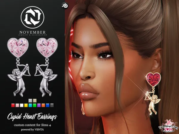 Alpha November Cupid Heart Earrings by thesimsresource - The Sims 4 Custom Content