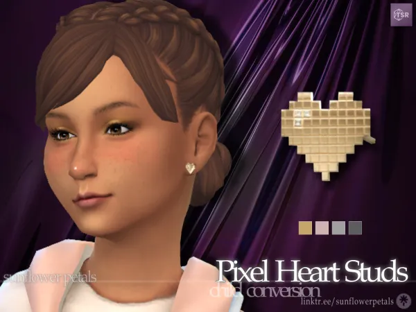 Mix Pixel Heart Stud Earrings for Kids by sunflowerpetals - The Sims 4 Custom Content