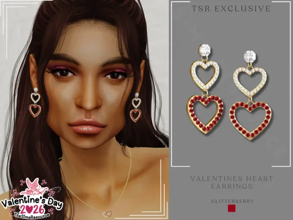 Alpha Valentines Ruby and Diamond Heart Earrings by Glitterberryfly - The Sims 4 Custom Content