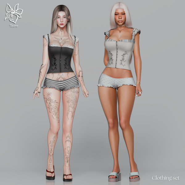 Alpha STRIPED BREEZE CLOTHING SET by simsfinds - The Sims 4 custom content