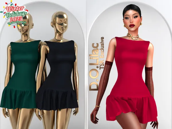 Alpha Flared Drop Waist Mini Dress DO2095 by d-o-lilac - The Sims 4 Custom Content