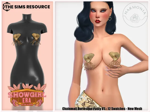 Alpha Showgirl Era Patreon Chainmail Burlesque Pasty V2 by Harmonia - The Sims 4 custom content