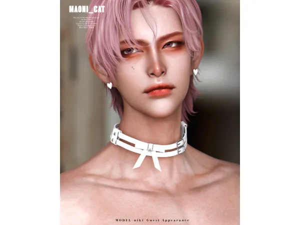 Alpha Necklace No.22 double belt Bow by Maonicat - The Sims 4 custom content