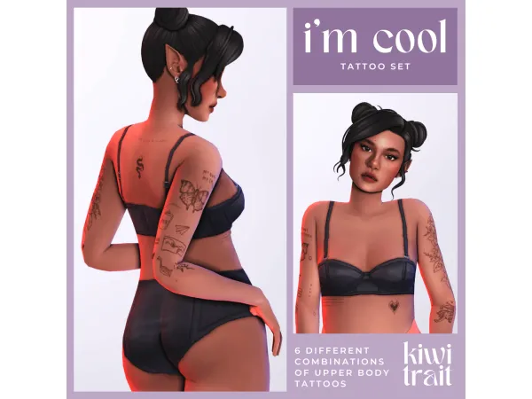 Mix i'm cool tattoo set by kiwitrait - The Sims 4 custom content