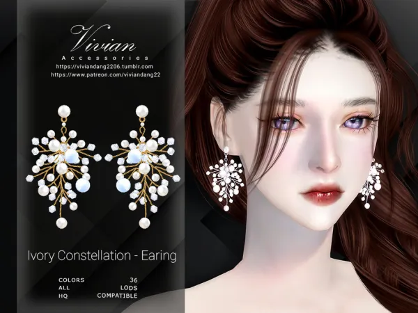 Alpha Ivory Constellation Earing by VivianDang - The Sims 4 Custom Content