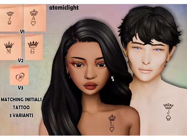 Mix Couple matching initials tattoo by atomiclight - The Sims 4 Custom Content