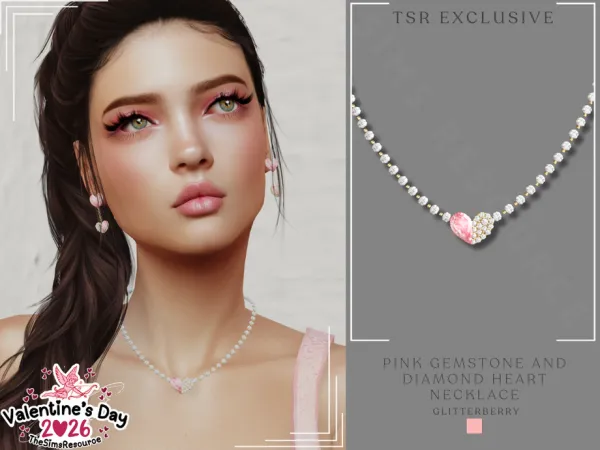 Alpha Pink Gemstone Diamond Heart Necklace by thesimsresource - The Sims 4 Custom Content