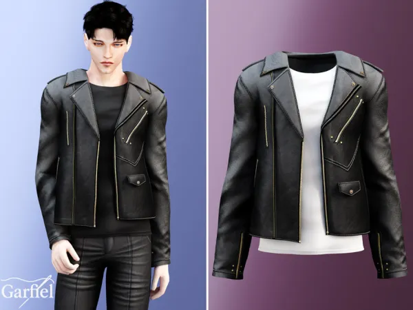 Alpha Adult Classic leather jacket with modern fitted silhouette by Garfiel - The Sims 4 Custom Content