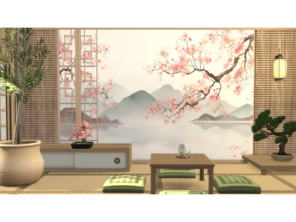 Maxis Match Rising Sun Dining Room Wallpaper by philo - The Sims 4 Custom Content