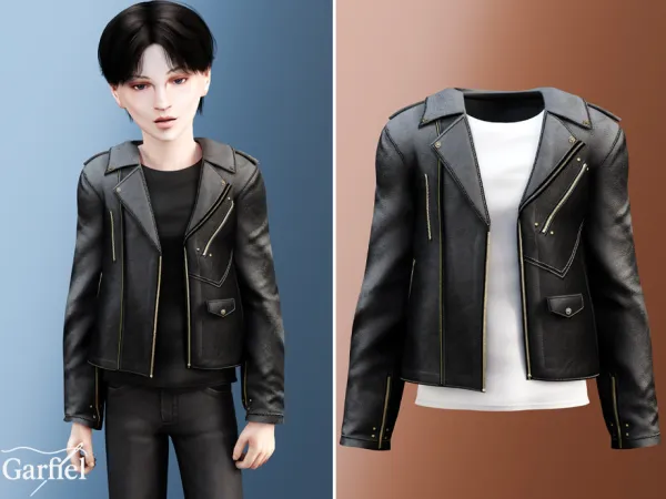 Alpha Child Leather style jacket with clean modern details by Garfiel - The Sims 4 custom content