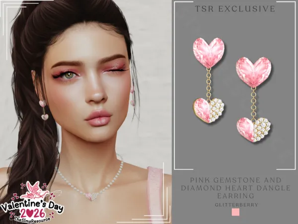 Alpha Pink Gemstone Diamond Dangle Earrings by thesimsresource - The Sims 4 Custom Content