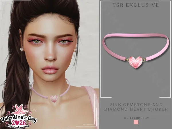 Alpha Pink Gemstone Heart Choker by thesimsresource - The Sims 4 Custom Content