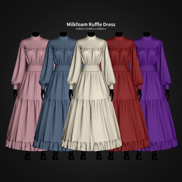 Alpha Milkfoam Ruffle Dress by simsfinds - The Sims 4 Custom Content