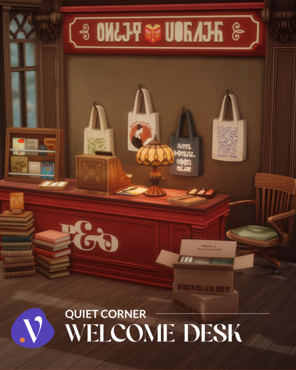 Maxis Match Quiet Corner Welcome Desk Download by simsfinds - The Sims 4 Custom Content