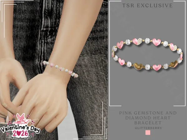 Alpha Pink Gemstone Diamond Heart Bracelet by thesimsresource - The Sims 4 Custom Content