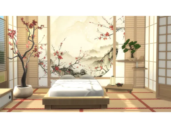 Maxis Match Rising Sun Bedroom Wallpaper by philo - The Sims 4 custom content