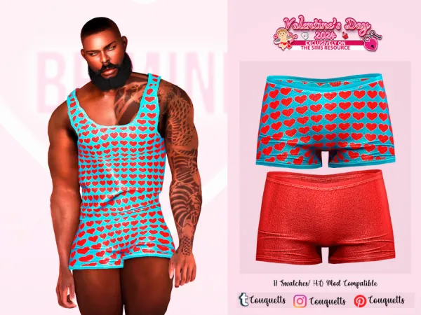 Alpha Valentines Day Pajamas Set N2 Pants by couquett - The Sims 4 Custom Content