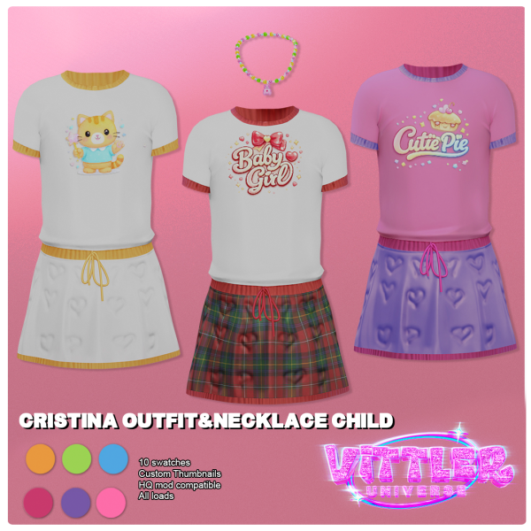 Alpha Cristina Outfit & Necklace CHILD by simsfinds - The Sims 4 custom content