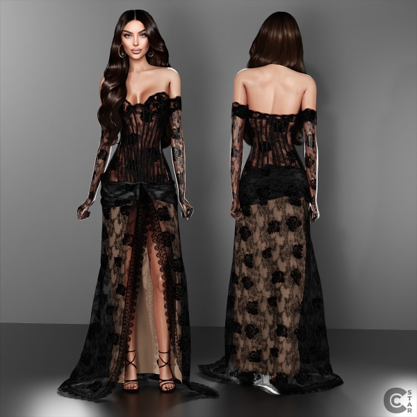 Alpha Valentine's Lace Corset Sheer Slit Gown by cool_content_star - The Sims 4 Custom Content