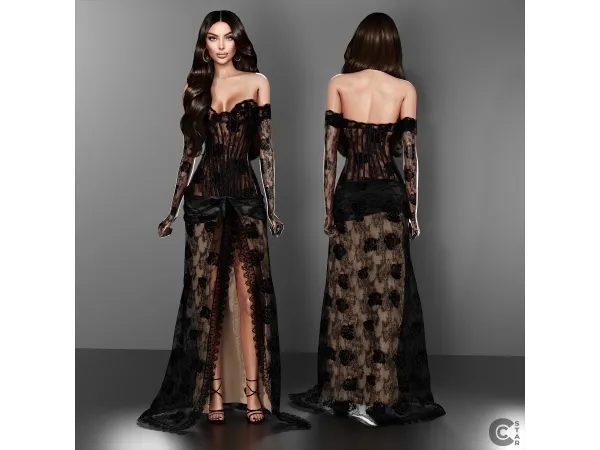 Valentine's  - Lace Corset Sheer Slit Gown