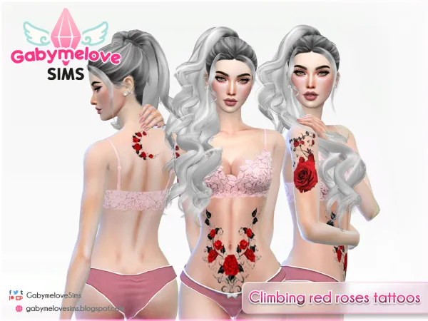 Mix Climbing red roses tattoos Updated 2025 by gabymelovesims - The Sims 4 custom content