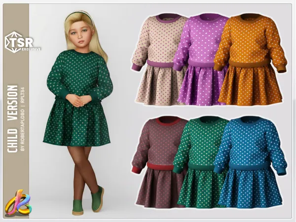 Alpha 341 CHILD Retro Polka Dot Dress by thesimsresource - The Sims 4 custom content